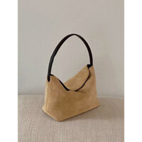 Túi xách nữ màu kaki da lộn, túi đeo vai lớn, giá cả phải chăng