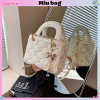 Túi xách nữ MIUBAG đeo chéo quai xách chần ô mix chuỗi hạt sang chảnh da PU hàng QC cao cấp MS-118