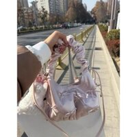 Túi xách nữ nếp gấp nơ, túi xách nữ phong cách Hàn Quốc mới mùa xuân 2025, túi đeo dưới cánh tay, túi mây nếp gấp