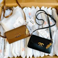 Túi xách nữ Quảng Châu los chữ X chất nhung phối da kèm phụ kiện gấu