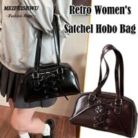 Túi xách nữ Satchel Hobo MELIFEISEWU, Túi xách da PU Y2K, Túi Tote màu trơn buộc nơ đơn giản