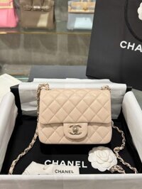 Túi Xách Nữ Siêu Cấp Chanel Classic Mini Màu Be Khoá Vàng 17cm