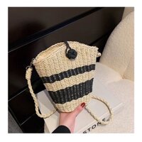 Túi xách nữ túi cói kẻ đen