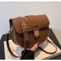 Túi xách nữ túi đeo chéo đeo vai vân đá dáng bán nguyệt khoá giáp lắp gập