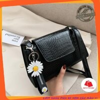 TÚI XÁCH NỮ, TÚI ĐEO VAI NỮ RETRO VÂN RẮN 3 NGĂN HOA CÚC HOT TREND PK 33
