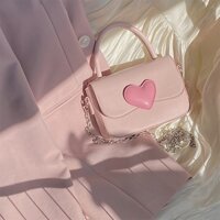 Túi xách nữ ,Túi trái tim màu hồng có quai xích đeo chéo siêu cute