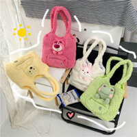 Túi xách nữ, túi xách đeo vai hoạ tiết hình thú dễ thương, Túi đeo vai vải lông cừu mềm mịn