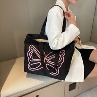 Túi Xách Nữ Vải canvas Thêu Hình Bướm Thời Trang Hàn Quốc Xinh Xắn