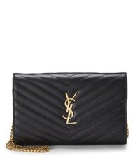 Túi Xách Nữ Yves Saint Laurent YSL Pre-Loved Black Grained Calfskin Envelope Wallet-On-Chain