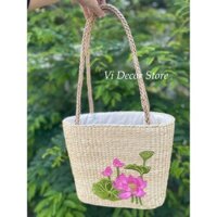 Túi Xách Quai Dài Size 35 Siêu To, Túi Cói Đan Lục Bình Hoa Sen - Túi Xách Đi Chùa, Túi Xách Đi Làm, Đi Chơi