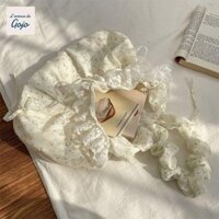 Túi xách ren tươi GOJO, Túi đeo vai xếp ly hoa nơ ngọt ngào, Túi đeo nách thanh lịch Phong cách mục vụ Túi đựng bánh bao vải sinh viên