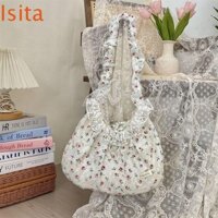 Túi xách ren tươi ISITAFTB, Túi đeo vai xếp ly hoa phong cách mục vụ, Túi đựng bánh bao vải ngọt ngào nơ thông thường Du lịch