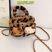 Túi xách sang trọng MAFILOP, Túi đeo vai sang trọng nhồi bông da báo, Túi đeo chéo Hello Kitty mềm hoạt hình Ins dành cho trẻ em