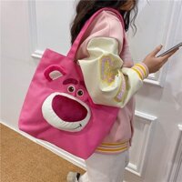 Túi xách tay bằng vải canvas cỡ lớn in hình gấu dâu tây dễ thương thời trang - Alice Store
