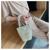 Túi xách tay kết cườm giả ngọc trai handmade có khóa cài xinh xắn cho nữ