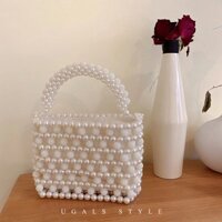 Túi xách tay kết hạt cườm giả ngọc trai handmade dáng bì thư siêu cá tính