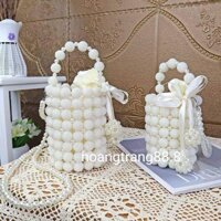 Túi xách tay kết hạt cườm giả ngọc trai handmade hình tròn sang chảnh
