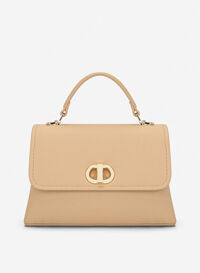 Túi xách tay nắp gập ngăn đôi nhấn khóa xoay - SAT 0337 - Màu be