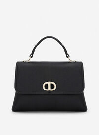 Túi xách tay nắp gập ngăn đôi nhấn khóa xoay - SAT 0337 - Màu đen