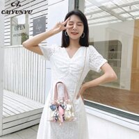 Túi xách thời trang mới Khăn hoa Rơm Túi xách trong suốt