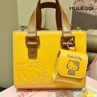 Túi xách, Túi Tote màu vàng da PU, Sanrio dễ thương có ví đựng tiền xu Túi đeo chéo Hello Kitty