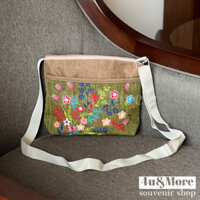 Túi xách vải đeo chéo hình chữ nhật thêu thổ cẩm phong cách bohemian đi biển, dã ngoại