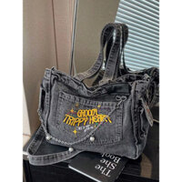 Túi xách vải jean Groovy Trippy Heart phong cách vintage cá tính, thời trang