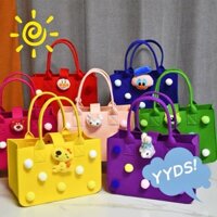 Túi xách vải nỉ màu kẹo hoạ tiết thú bông dễ thương cho mẹ và bé