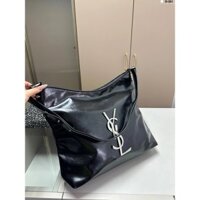 Túi Ysl Nữ Túi Xách Da Dầu Sáp Da Đen Bạc Nhãn Lớn TOTE TOTE Túi Mua Sắm Dung Tích Lớn Túi Đeo Vai