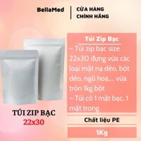 Túi zip bạc đáy đứng size 22x30 đừng vừa 1kg bột các loại