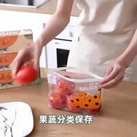 Túi zip đựng thực phẩm kín khí, dai và bền tái sử dụng, có hình rau củ ngộ nghĩnh kèm nhãn ghi chú.