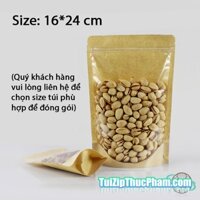 Túi zip giấy kraft đáy đứng mặt kính 16x24 đựng trái cây sấy giòn 300g mứt langfarm tiện lợi chuẩn chất lượng