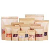 Túi zip giấy kraft màu nâu vàng 8 cạnh, cửa sổ tràn, Cán Màng, chống thấm tốt 1kg