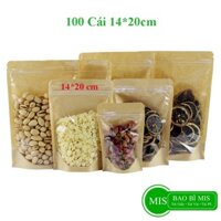Túi Zip Giấy Kraft Một Mặt Kính Trong Suốt PET Cản Ẩm 14x20 cm đựng 200g, mứt, trái cây sấy 100 Túi