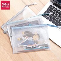 Túi Zipper A5 Deli Túi Tài Liệu Tươi Túi Đựng Bút Thi Học Sinh Trong Suốt Chống Nước Lưu Trữ A4 Lưới Zipper
