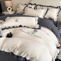Tulip thêu tinh tế 4 TRONG 1 Ren Quilt cover Bộ chăn ga gối ren phẳng / được trang bị Bộ chăn ga gối đơn / Queen / King Size Cadar