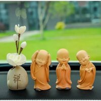 Tượng 3 Chú tiểu An Nhiên mỉm cười để taplo xe ô tô , để bàn - Tượng phật để xe ô tô 3 Tiểu hòa thượng tươi cười