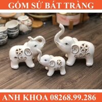 Tượng ba chú voi trang trí decor nội thất đẹp - Gốm sứ Bát Tràng Anh Khoa