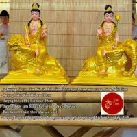 Tượng Bồ Tát Văn Thù Sư Lợi Và Ngài Phổ Hiền Bồ Tát, Màu Vàng, Dáng Ngồi Cao 30cm.