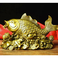 Tượng cá chép cưỡi hoa sen phun châu bằng đồng thau vàng bán đồ đồng phong thủy