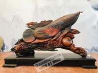 Tượng Cá Rồng Tài Lộc Phong Thủy Gỗ Trắc Đỏ Đen Ngang 69cm