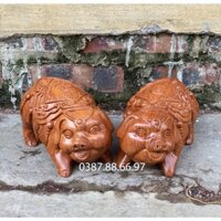 Tượng cặp heo phát tài dài 20cm gỗ hương cực đẹp