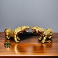 Tượng Cặp Hổ Chiêu Tài Đồng Dát Vàng Cao 9cm Siêu Thị Đồ Đồng An Kỳ