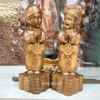 Tượng cặp tiểu đồng tử cao 30cm và 40cm được làm bằng gỗ bách xanh nguyên khối