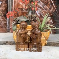 Tượng cặp tiểu đồng tử cao 15cm và 20cm được làm bằng gỗ bách xanh nguyên khối