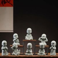 Tượng CHÚ TIỂU Đá Sa Thạch Xanh trang trí bàn làm việc, bàn trà, quà tặng,... Tượng Lục Độ Tiểu Sa Di