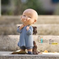 TƯỢNG CHÚ TIỂU MINI LÀM VIỆC NHÀ - Bộ tượng chú tiểu Áo Xanh Tiều Phu Đốn Vác Củi Nông Dân Trang Trí Tiểu Cảnh Non Bộ