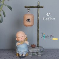 TƯỢNG CHÚ TIỂU MINI LÀM VIỆC NHÀ - Bộ tượng chú tiểu Áo Xanh Ngồi Bàn Trà Ngủ Quên Trang Trí Tiểu Cảnh Non Bộ Để Bàn