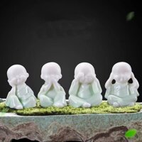 Tượng Chú Tiểu Tứ Không Mini Gốm Sứ Thanh Ngọc Bích Hàng Chính Hãng