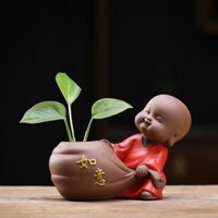 Tượng Chú Tiểu Và Chậu Gốm Cầu Phúc 03